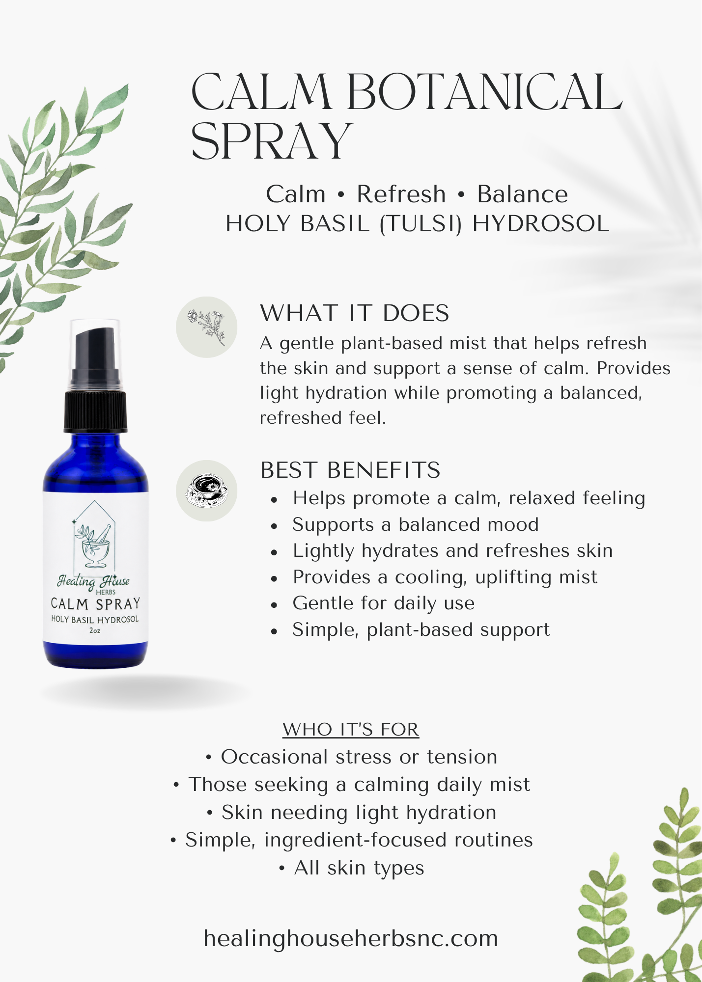Calm Spray - Holy Basil Hydrosol
